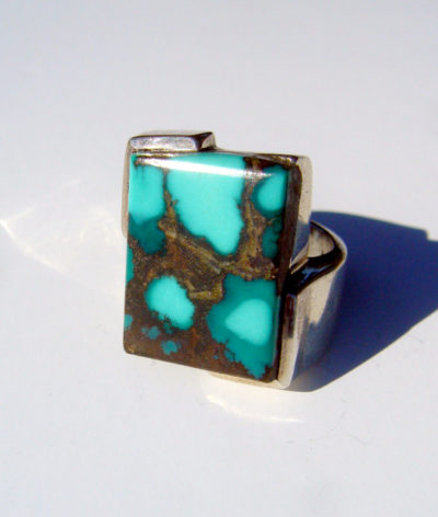 chunky silver ring with turquoise stone