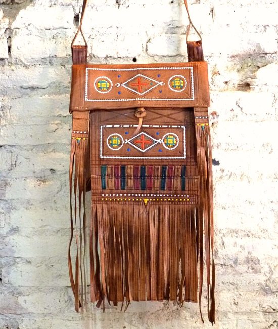 Boho berber tassel bag tan leather Inzegan