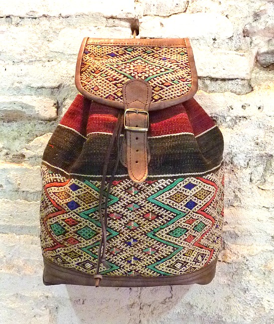 Boho leather and tribal blanket rucksack Settat