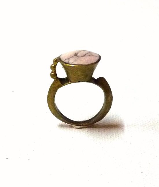 60s vintage brass ring, pink stone 1