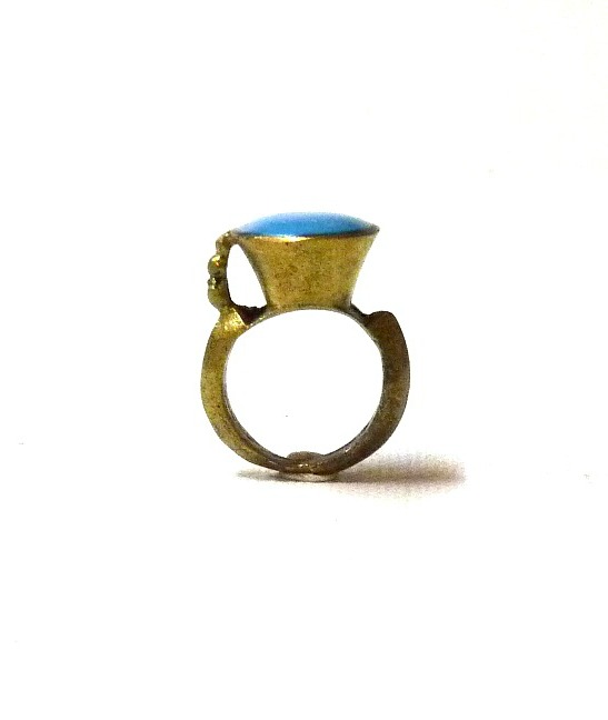 60s vintage brass ring, sky blue stone 1
