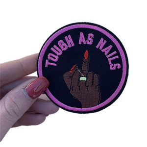 ‘Tough as nails’ bright pink iron on patch 1