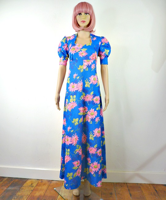 70s vintage bold floral maxi dress 1