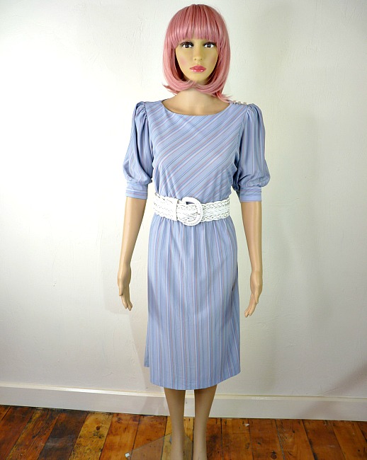 70s vintage blue pinstriped summer dress 1
