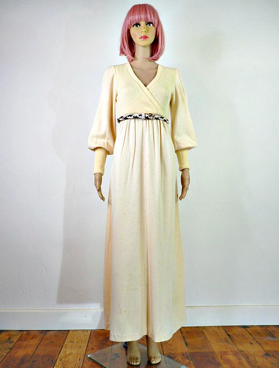70s vintage cream jersey maxi dress 1