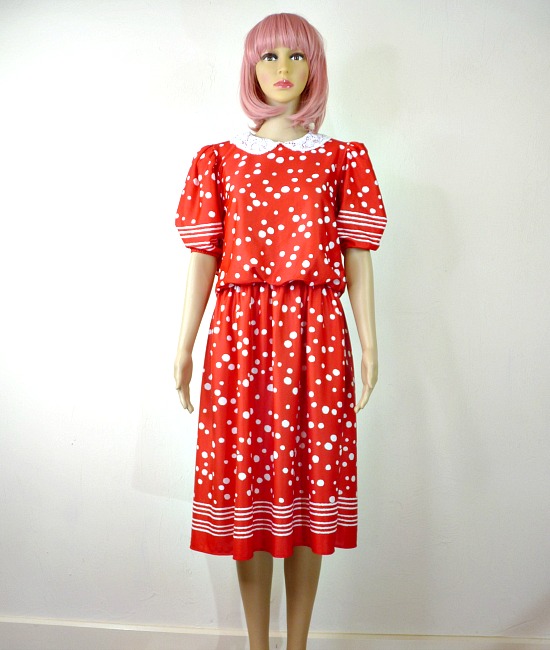 70s vintage red dress spots and stripes 1