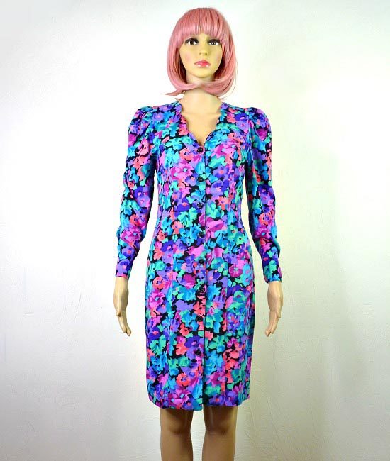 80s vintage neon floral dress 1