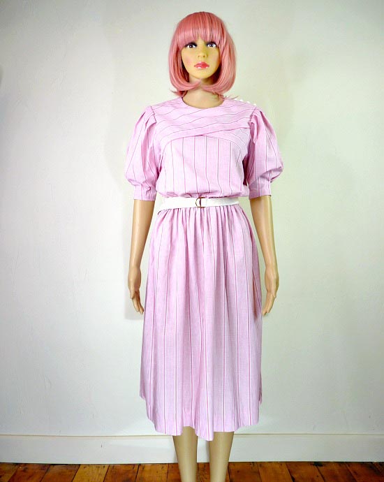 80s vintage pink candy stipe dress 1