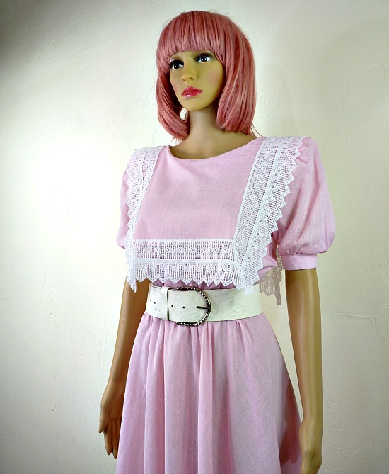 80s vintage pink lace summer dress 2